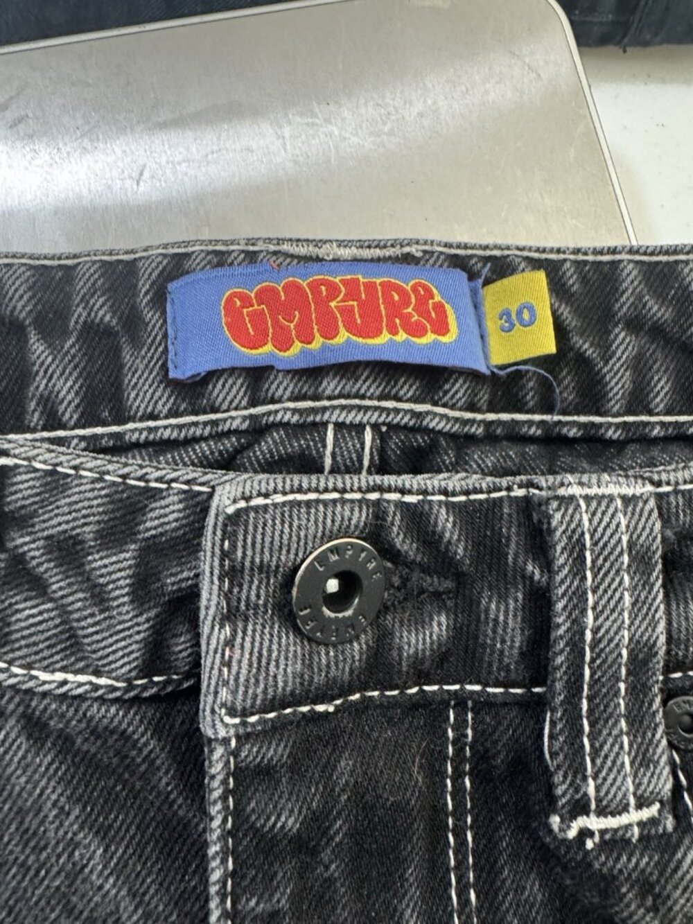 Empyre Relax Baggy Cargo Jeans Black White Contrast Stitch Denim Skate Pants 30 - Picture 4 of 4